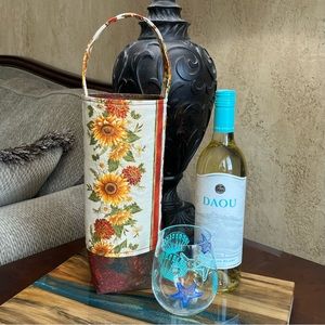 Fall harvest sunflowers wine tote housewarming gift handmade tote wine gift bag